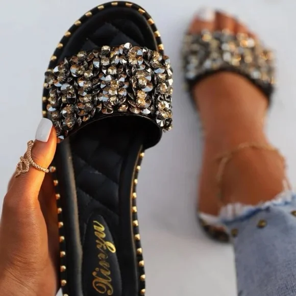 RHINESTONE SLIDE SANDALS - Picture 2 of 2